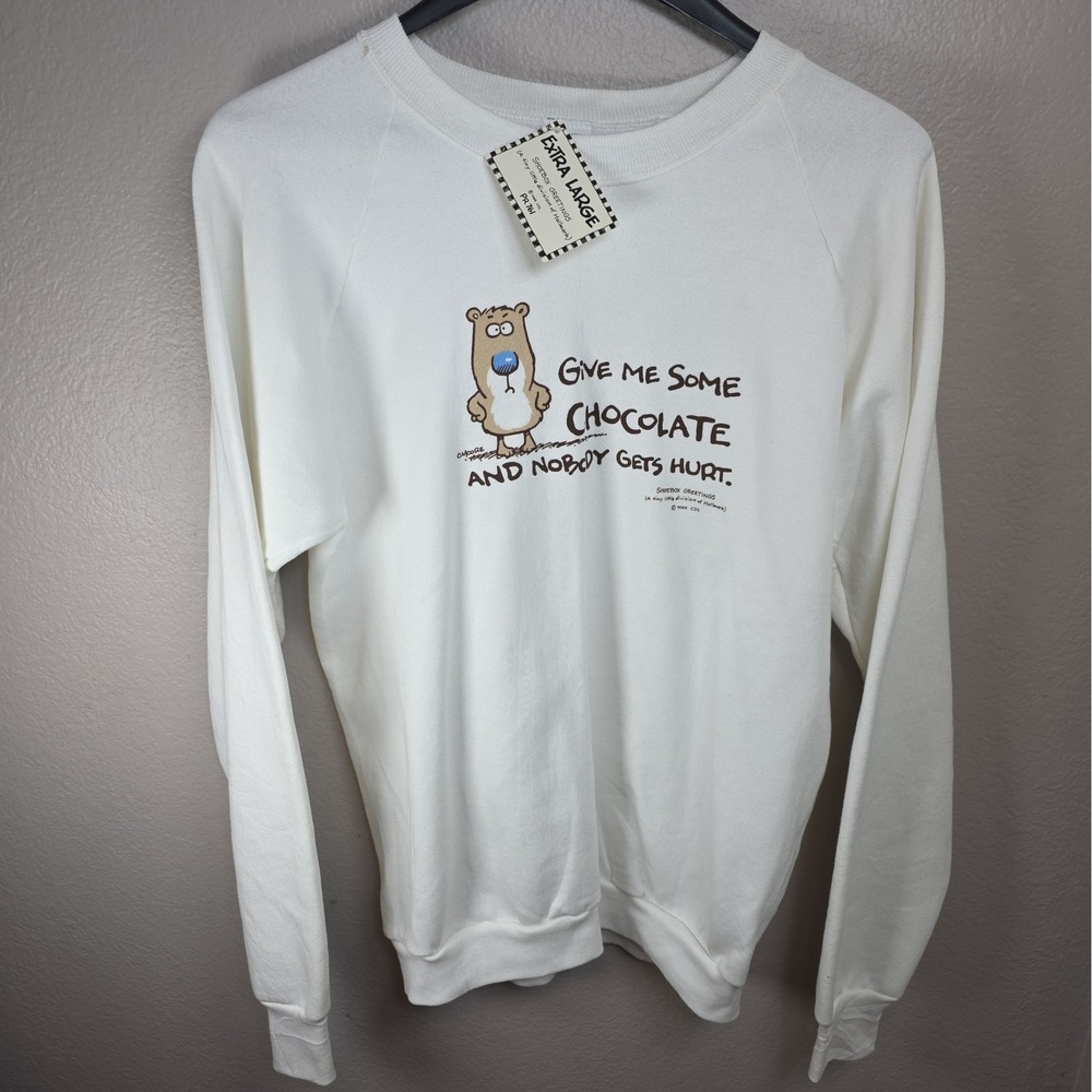 Vintage 80s 90s Shoebox Greeting Give Me Chocolate Bear Sweatshirt XL USA Made